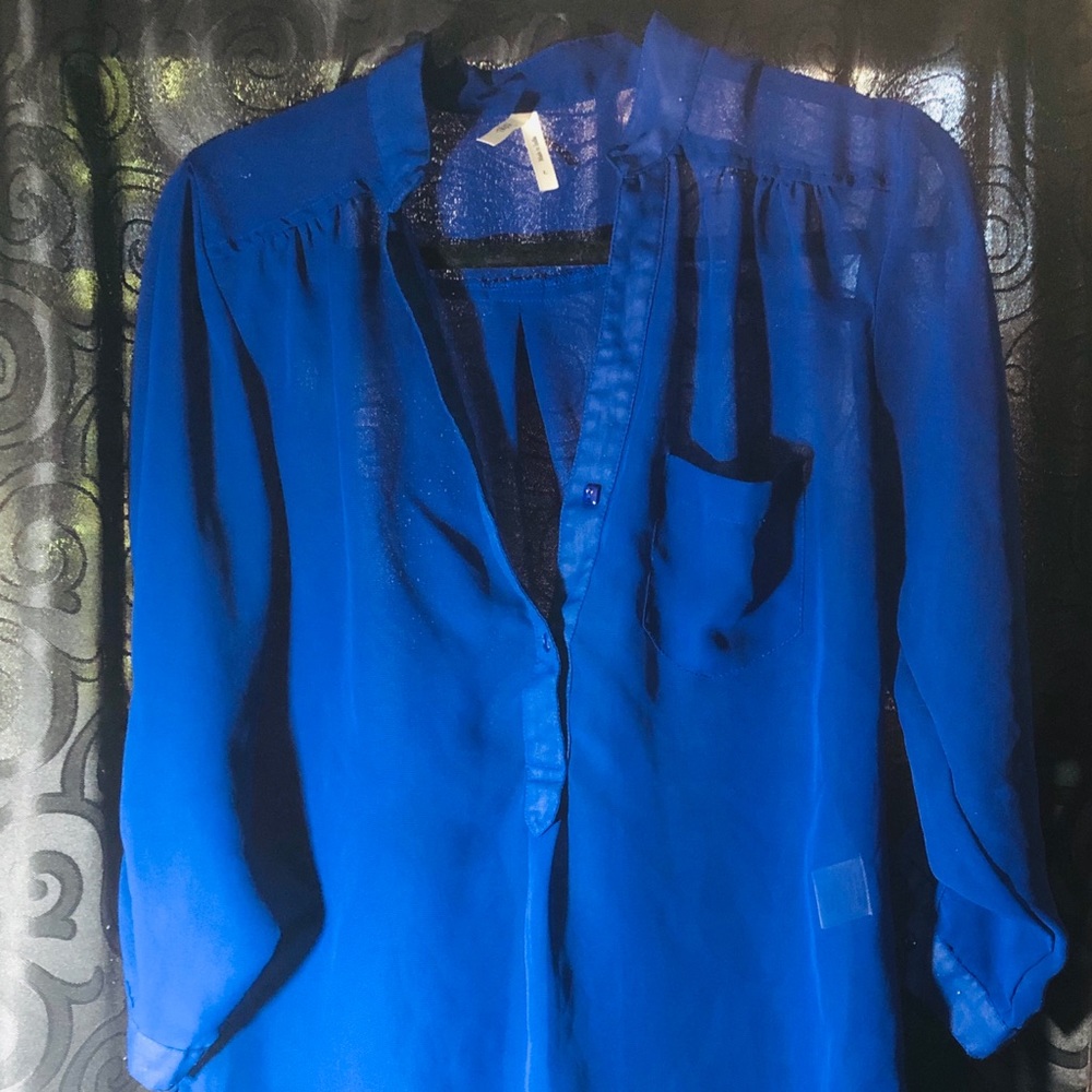 Royal blue button up blouse